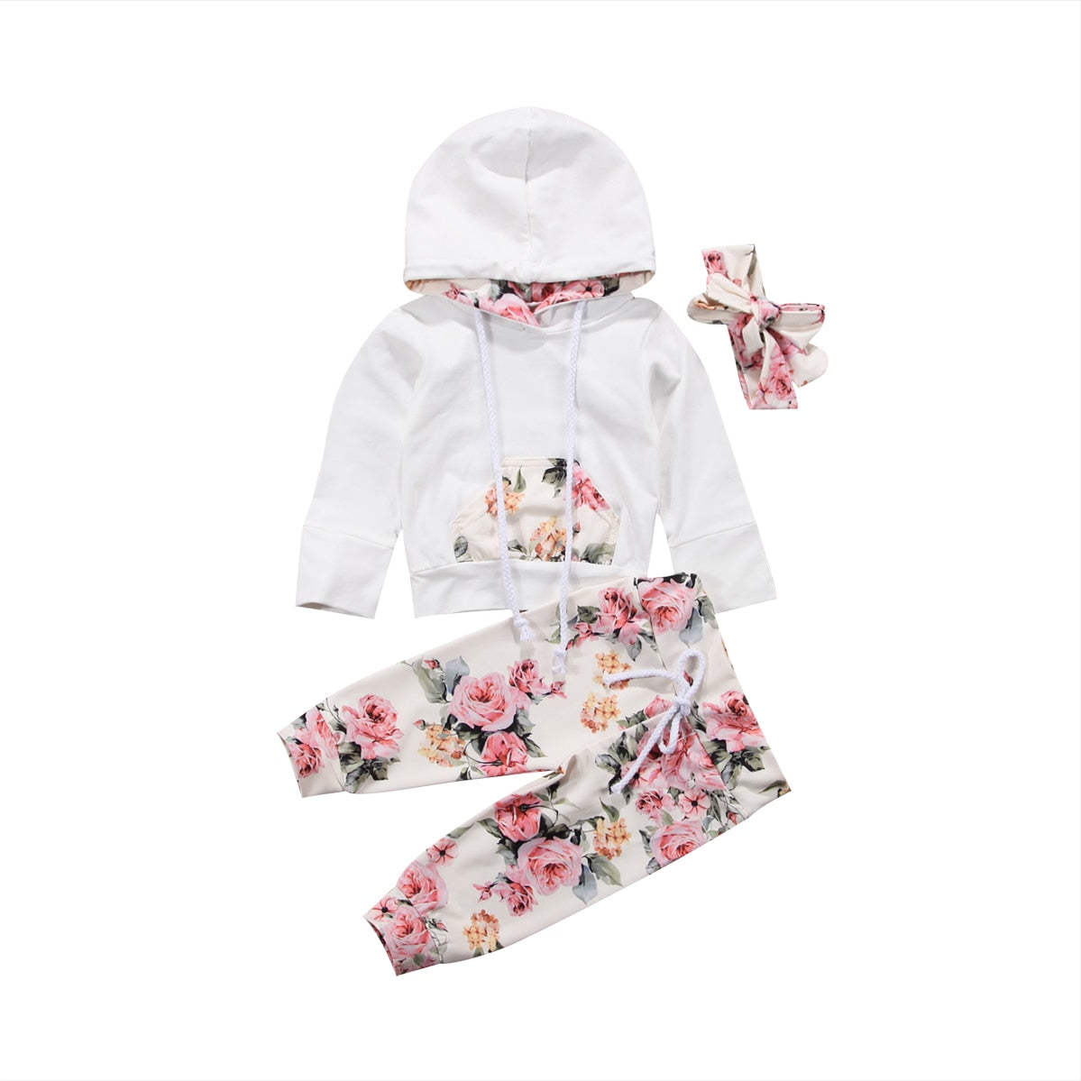 White Floral Hooded Set - Baby Comforts