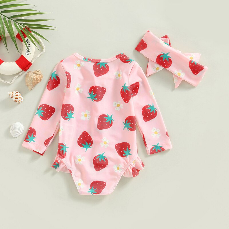 Strawberry Print Kids Beachwear