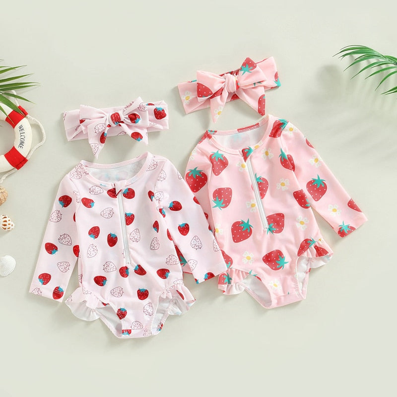 Strawberry Print Kids Beachwear